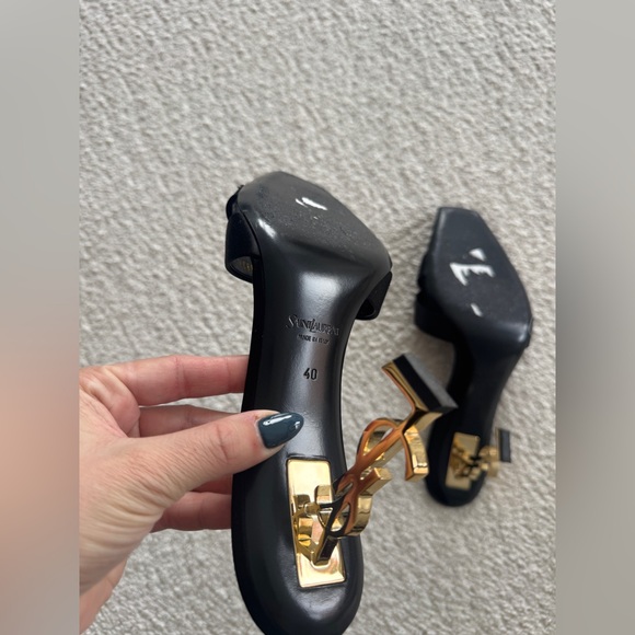 SAINT LAURENT Opyum Slide Sandal Heel in Noir 40 - Picture 7 of 14